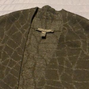 Eileen Fisher cardigan wool/cotton patterned black and gray
